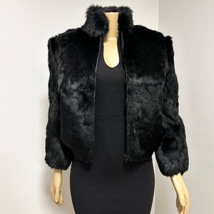 Vintage NIKI Black‎ Rabbit Fur Bomber Jacket Coat Mobwife Size Medium